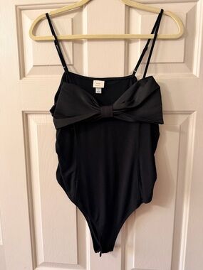a new day Black Bow-Front Spaghetti Strap Bodysuit